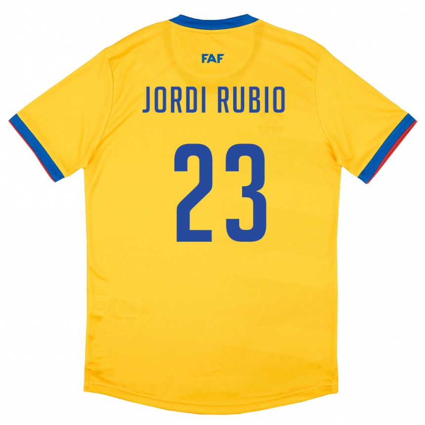 נשים כדורגל אנדורה Jordi Rubio #23 צהוב כחול אדום הרחק ג'רזי 26-28