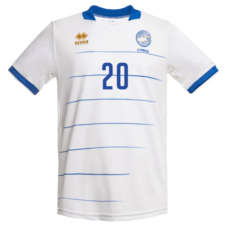 נשים כדורגל קפריסין Panagiotis Ilia #20 לבן כחול מלכותי הרחק ג'רזי 26-28