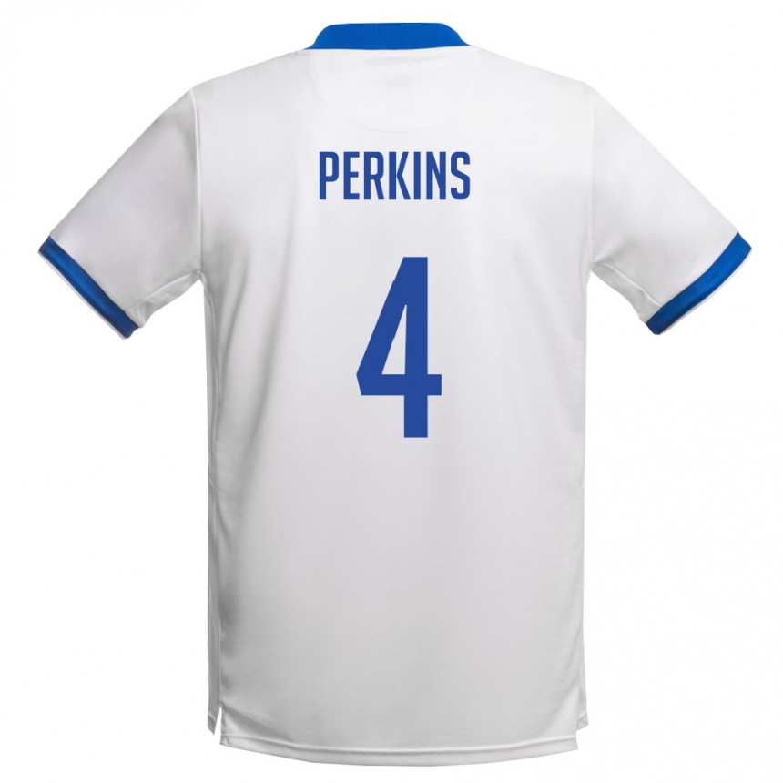 נשים כדורגל קפריסין Antonio Perkins #4 לבן כחול מלכותי הרחק ג'רזי 26-28