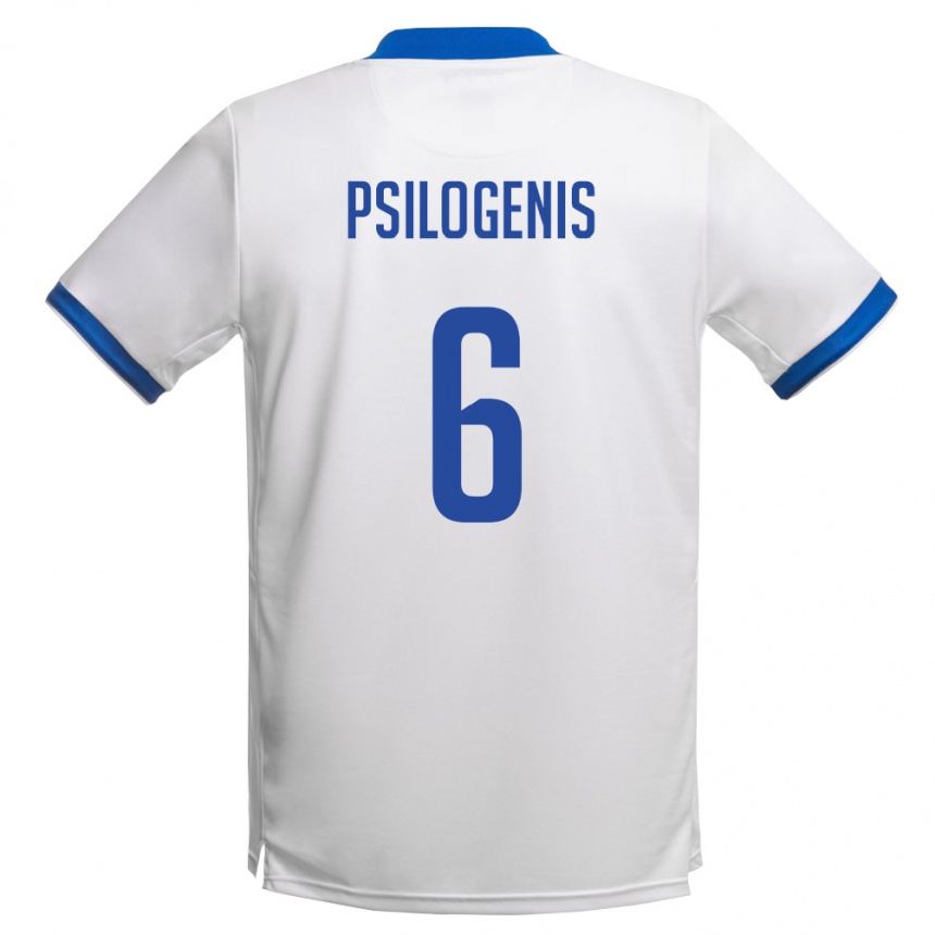 נשים כדורגל קפריסין Gavriel Psilogenis #6 לבן כחול מלכותי הרחק ג'רזי 26-28