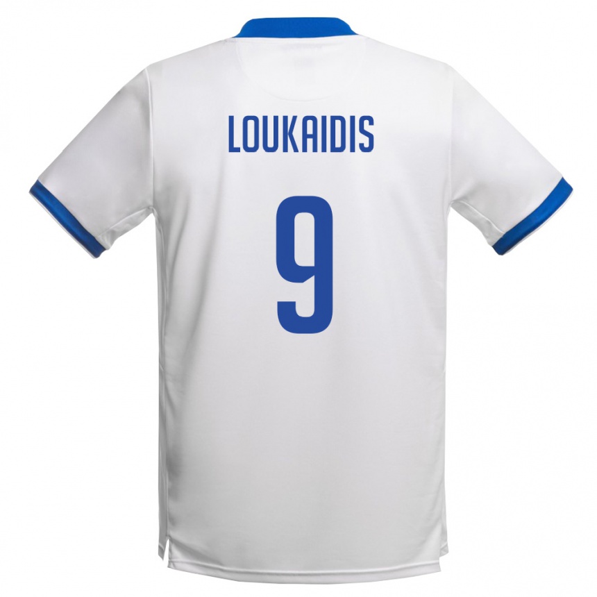 נשים כדורגל קפריסין Christos Loukaidis #9 לבן כחול מלכותי הרחק ג'רזי 26-28