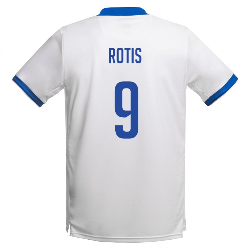 נשים כדורגל קפריסין Robertos Rotis #9 לבן כחול מלכותי הרחק ג'רזי 26-28