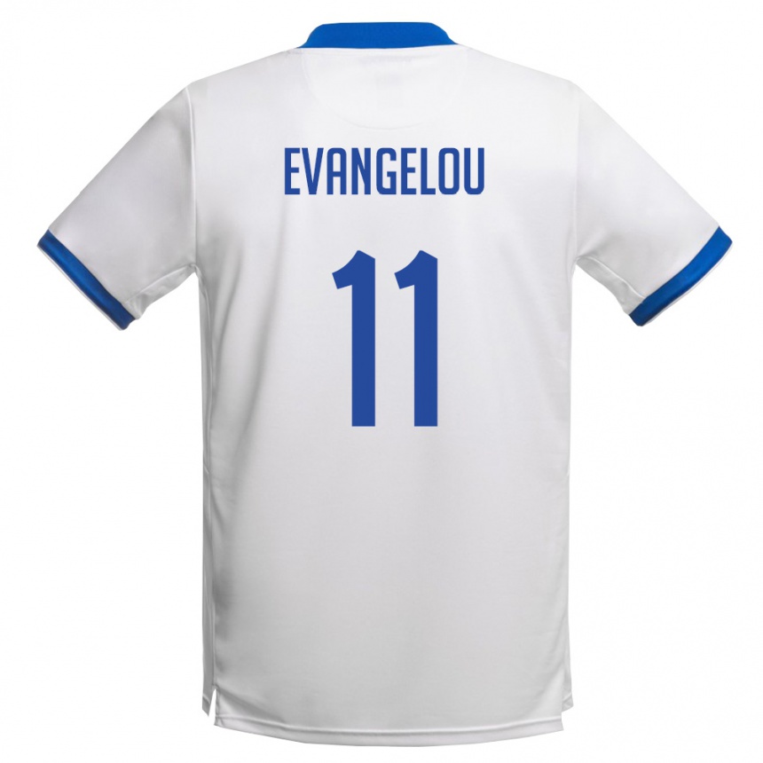 נשים כדורגל קפריסין Chrysis Evangelou #11 לבן כחול מלכותי הרחק ג'רזי 26-28