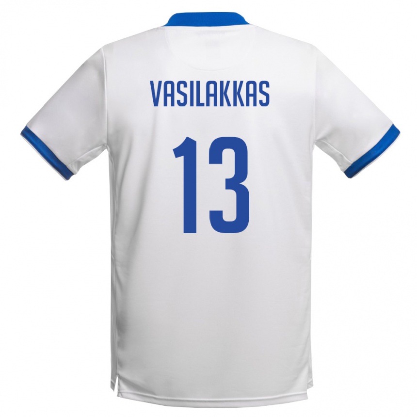 נשים כדורגל קפריסין Vasilis Vasilakkas #13 לבן כחול מלכותי הרחק ג'רזי 26-28