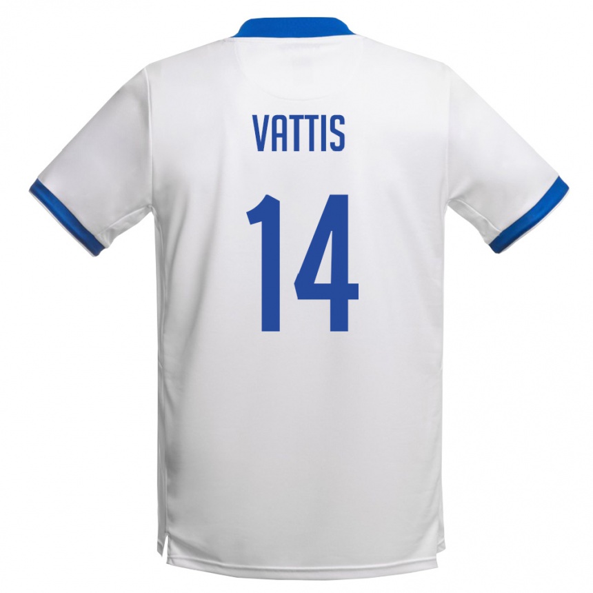 נשים כדורגל קפריסין Charalampos Vattis #14 לבן כחול מלכותי הרחק ג'רזי 26-28