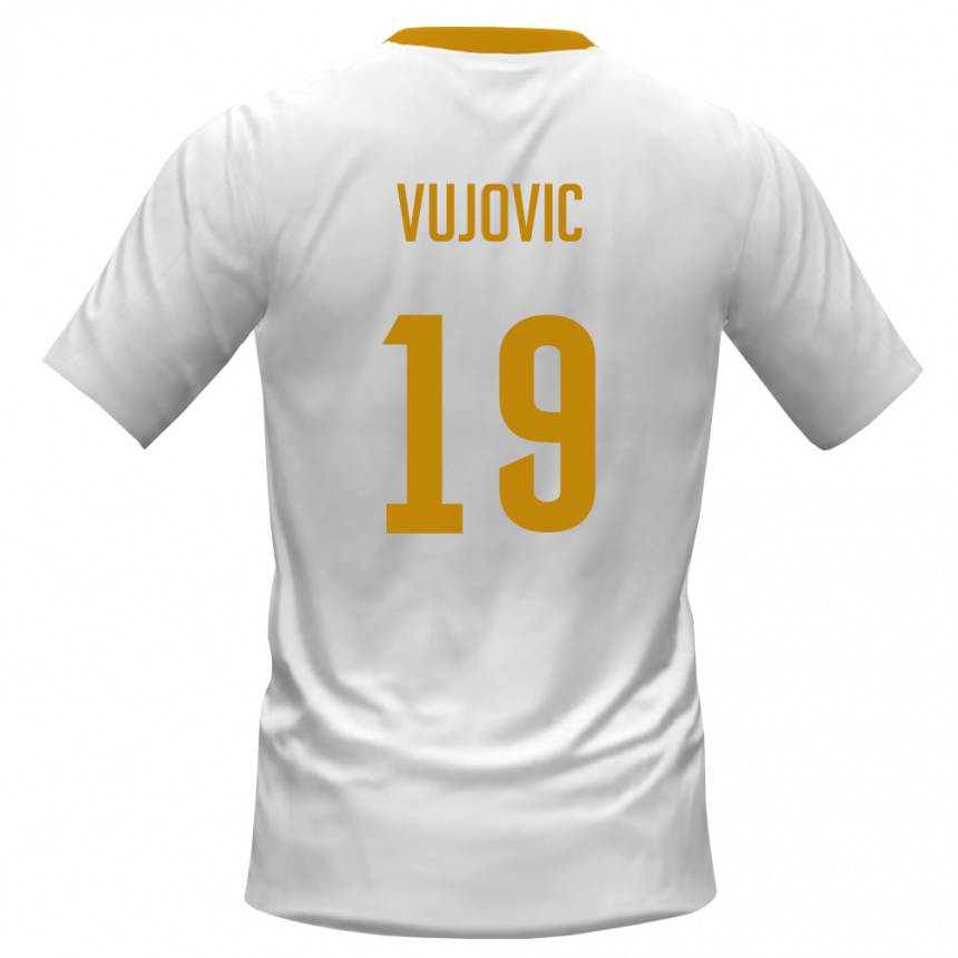 נשים כדורגל מונטנגרו Petar Vujovic #19 לבן אדום צהוב הרחק ג'רזי 26-28