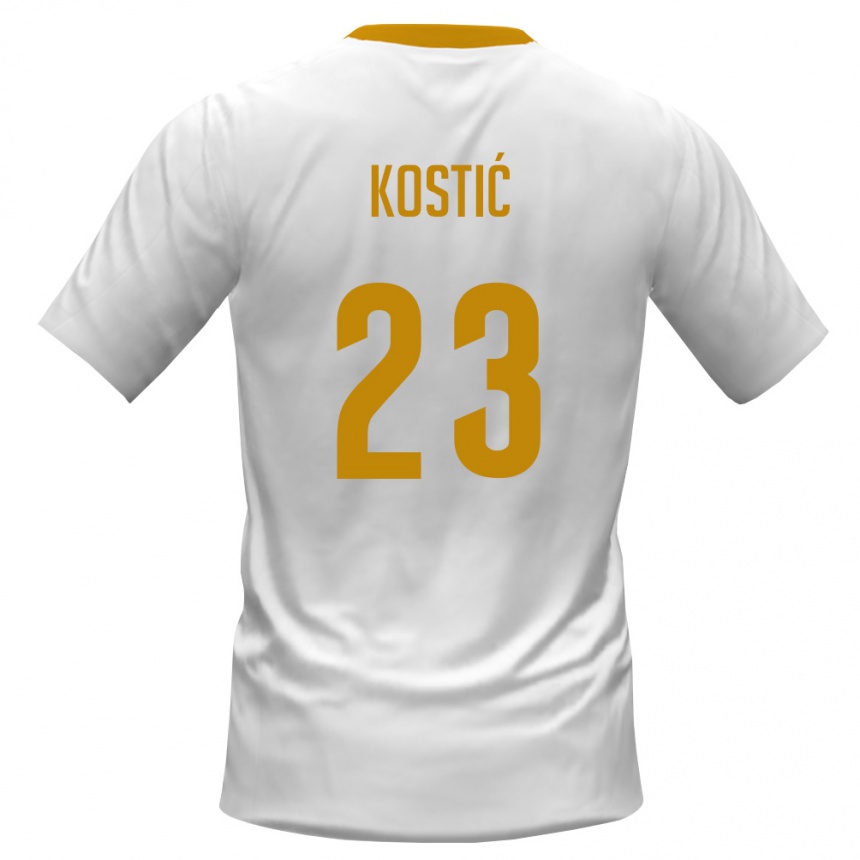 נשים כדורגל מונטנגרו Andrej Kostic #23 לבן אדום צהוב הרחק ג'רזי 26-28