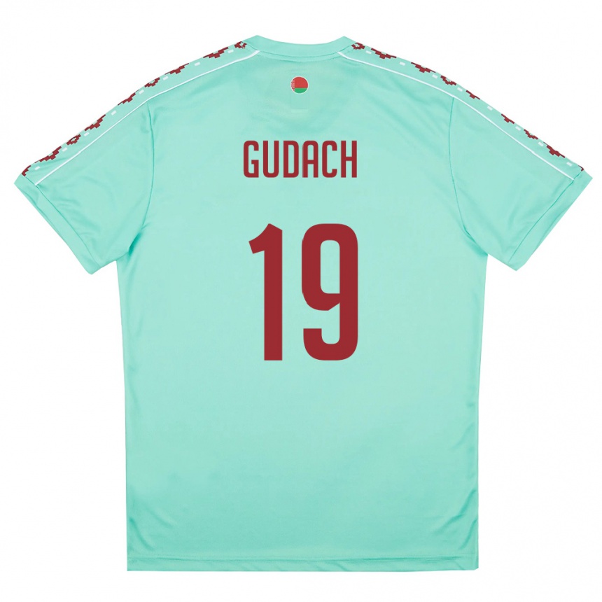 נשים כדורגל בלארוס Timofey Gudach #19 ירוק בהיר בורדו הרחק ג'רזי 26-28