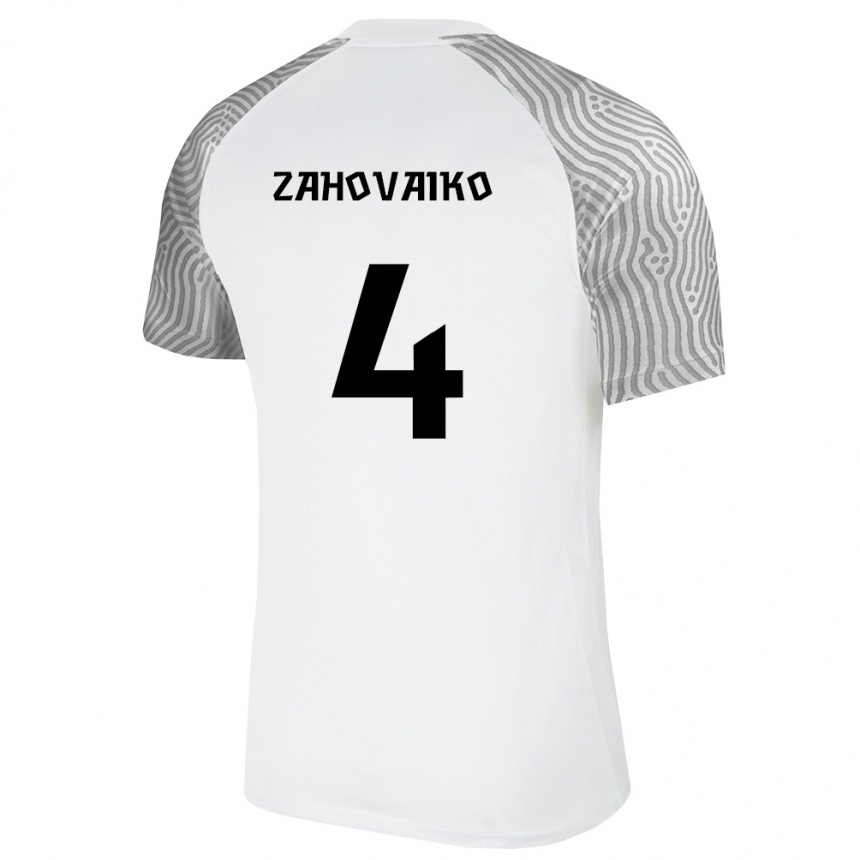 נשים כדורגל אסטוניה Tristan Zahovaiko #4 לבן אפור הרחק ג'רזי 26-28