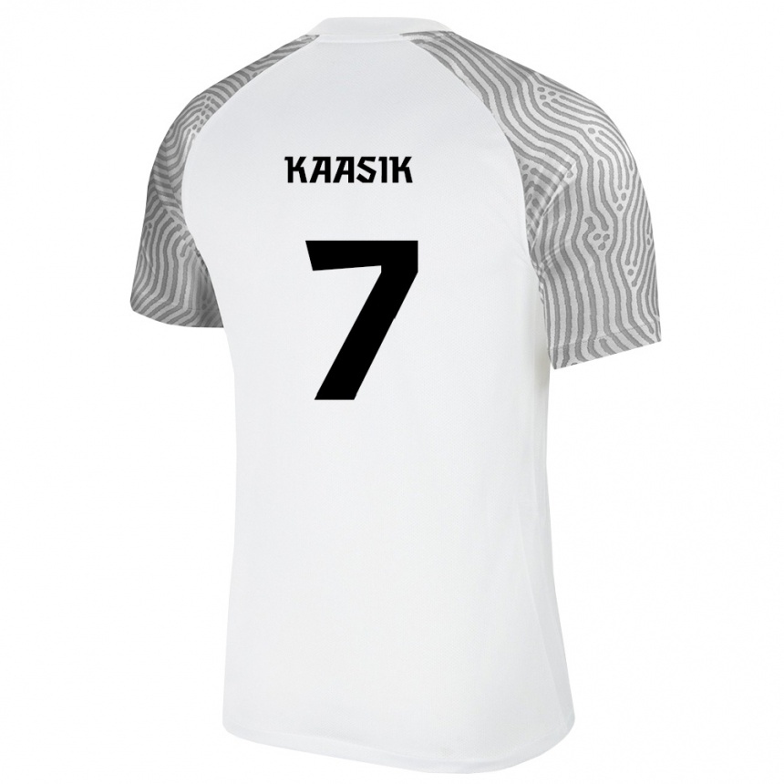 נשים כדורגל אסטוניה Robert Kaasik #7 לבן אפור הרחק ג'רזי 26-28