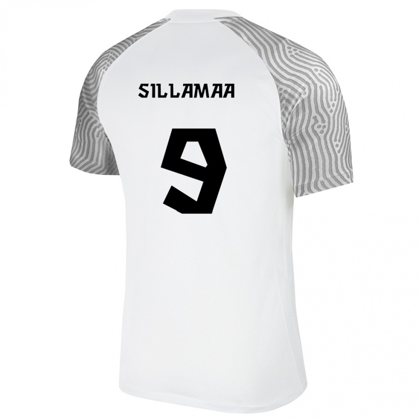 נשים כדורגל אסטוניה Ramol Sillamaa #9 לבן אפור הרחק ג'רזי 26-28