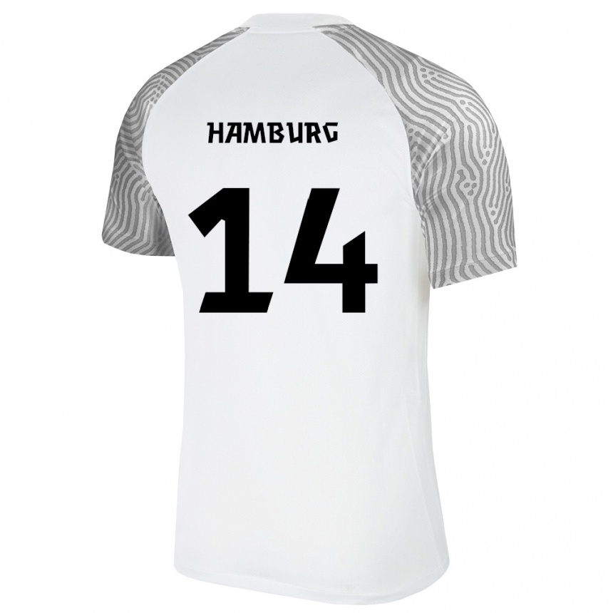 נשים כדורגל אסטוניה Jan Hamburg #14 לבן אפור הרחק ג'רזי 26-28