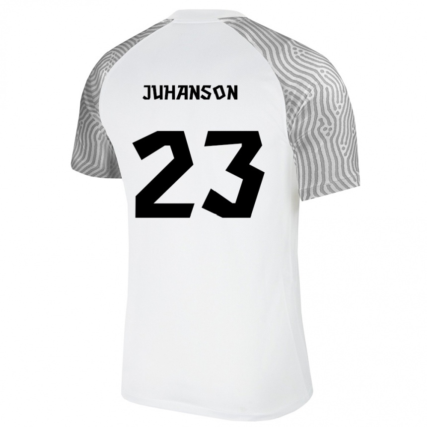 נשים כדורגל אסטוניה Roven Juhanson #23 לבן אפור הרחק ג'רזי 26-28