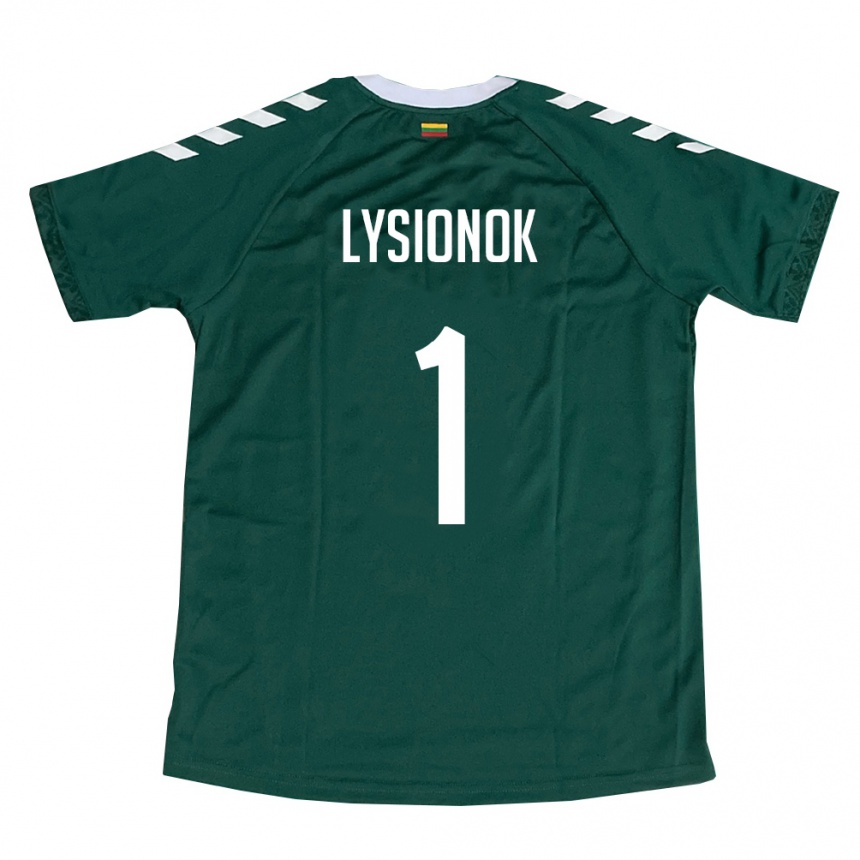 נשים כדורגל ליטא Ernestas Lysionok #1 ירוק כהה לבן הרחק ג'רזי 26-28