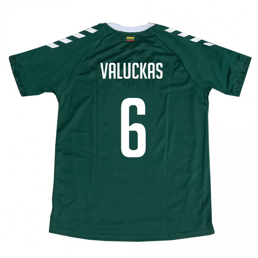 נשים כדורגל ליטא Augustas Valuckas #6 ירוק כהה לבן הרחק ג'רזי 26-28