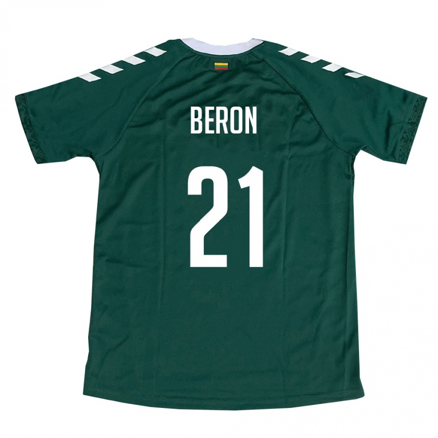 נשים כדורגל ליטא Jake Beron #21 ירוק כהה לבן הרחק ג'רזי 26-28