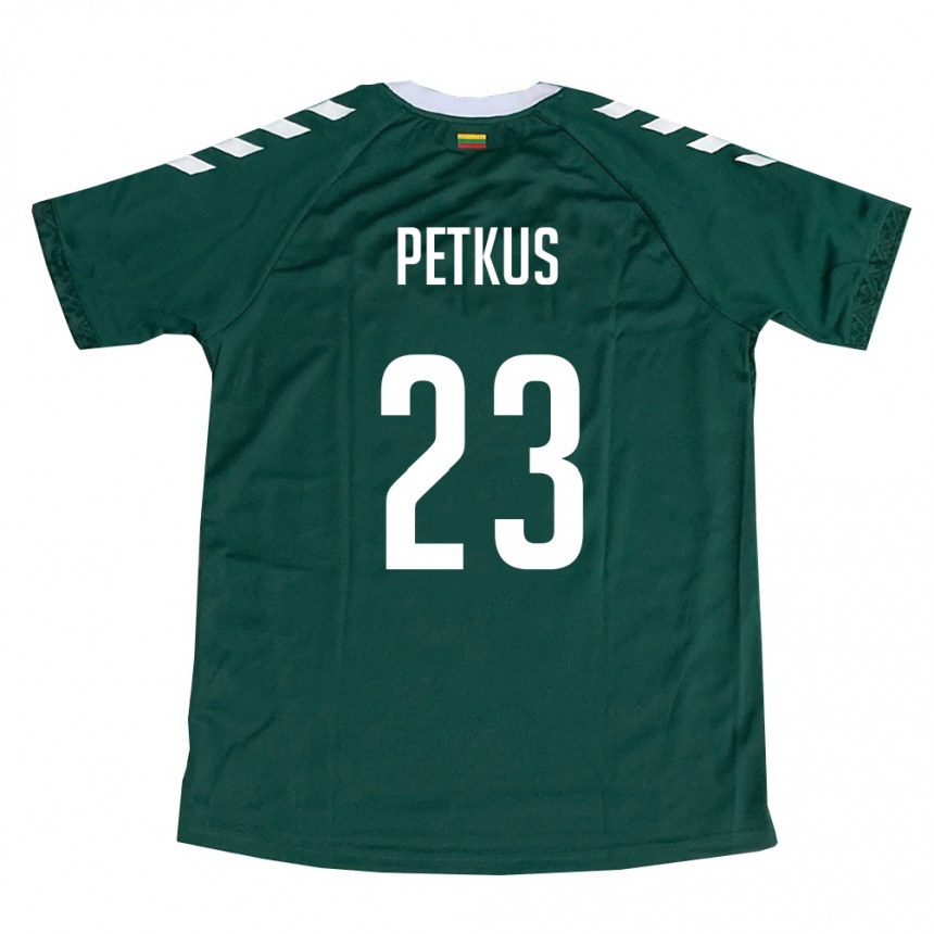 נשים כדורגל ליטא Nojus Petkus #23 ירוק כהה לבן הרחק ג'רזי 26-28