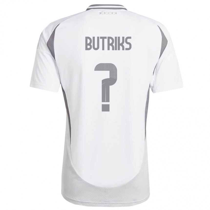 נשים כדורגל לטביה Artjoms Butriks #0 לבן אפור כהה הרחק ג'רזי 26-28