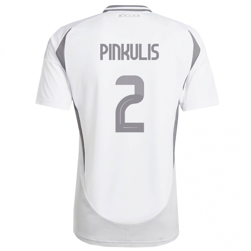 נשים כדורגל לטביה Pauls Pinkulis #2 לבן אפור כהה הרחק ג'רזי 26-28