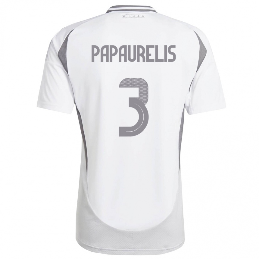 נשים כדורגל לטביה Marsels Papaurelis #3 לבן אפור כהה הרחק ג'רזי 26-28