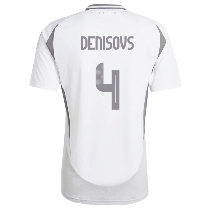 נשים כדורגל לטביה Deniss Denisovs #4 לבן אפור כהה הרחק ג'רזי 26-28