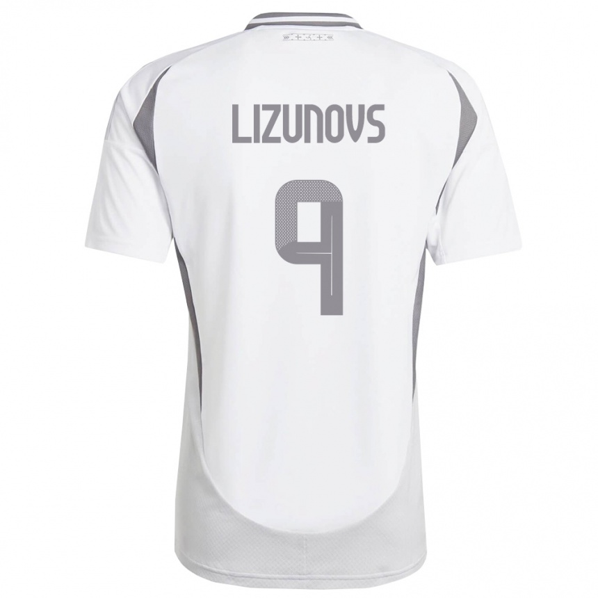 נשים כדורגל לטביה Valerijs Lizunovs #9 לבן אפור כהה הרחק ג'רזי 26-28