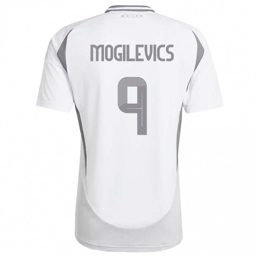 נשים כדורגל לטביה Miroslavs Mogilevics #9 לבן אפור כהה הרחק ג'רזי 26-28