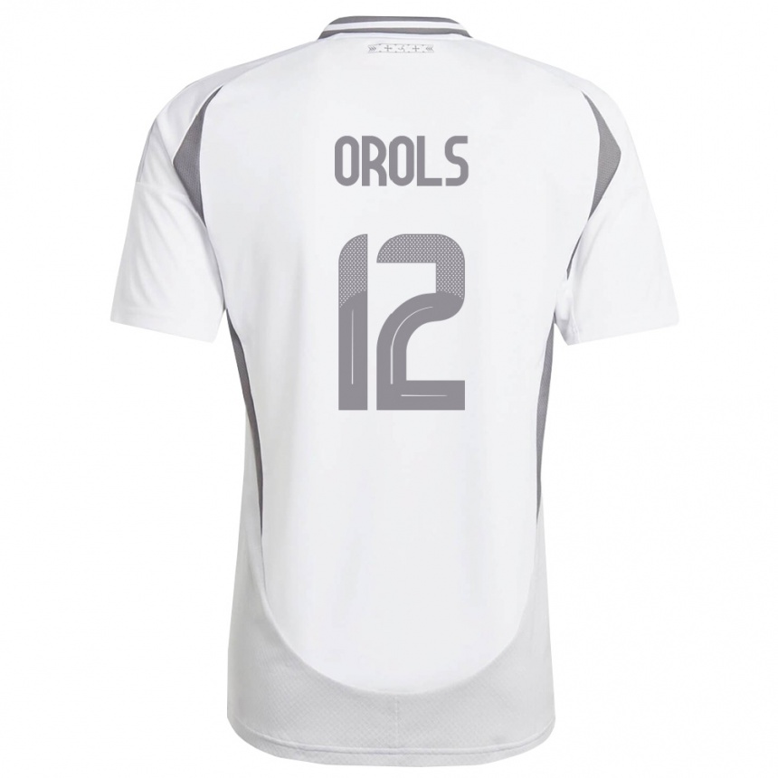 נשים כדורגל לטביה Frenks Orols #12 לבן אפור כהה הרחק ג'רזי 26-28