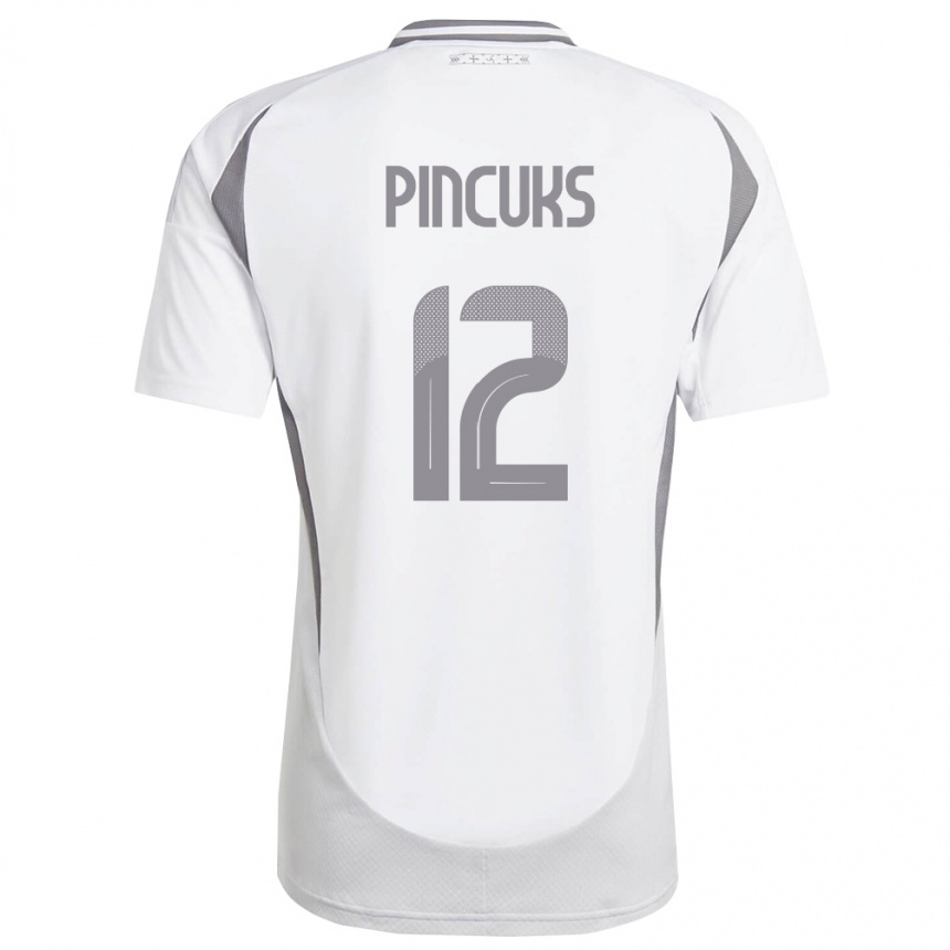 נשים כדורגל לטביה Nikita Pincuks #12 לבן אפור כהה הרחק ג'רזי 26-28