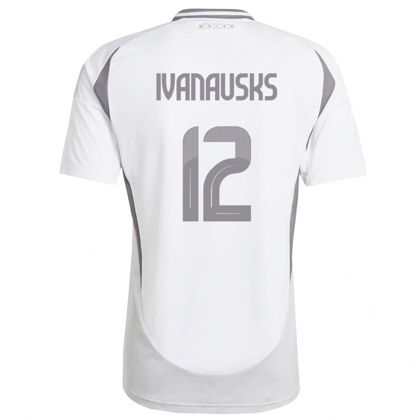 נשים כדורגל לטביה Ivans Ivanausks #12 לבן אפור כהה הרחק ג'רזי 26-28