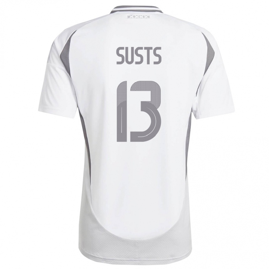 נשים כדורגל לטביה Marcis Susts #13 לבן אפור כהה הרחק ג'רזי 26-28