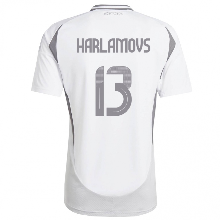 נשים כדורגל לטביה Ilja Harlamovs #13 לבן אפור כהה הרחק ג'רזי 26-28
