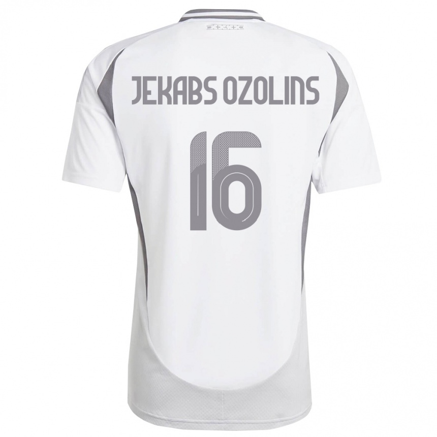 נשים כדורגל לטביה Olivers Jekabs Ozolins #16 לבן אפור כהה הרחק ג'רזי 26-28
