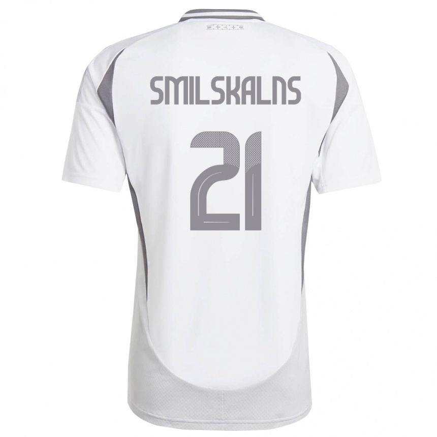 נשים כדורגל לטביה Gundars Smilskalns #21 לבן אפור כהה הרחק ג'רזי 26-28