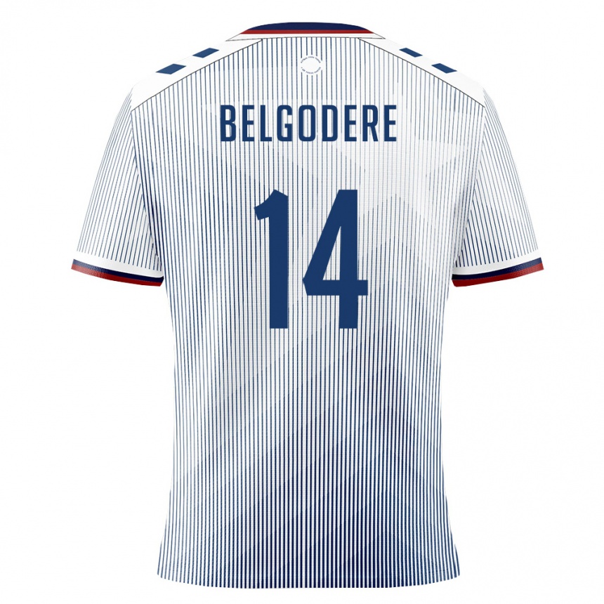 נשים כדורגל פוארטו ריקו Matthew Belgodere #14 כחול מלכותי לבן הרחק ג'רזי 26-28