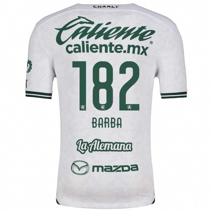 ילדים כדורגל Austin Barba #182 לבן ירוק הרחק ג'רזי 2024/25