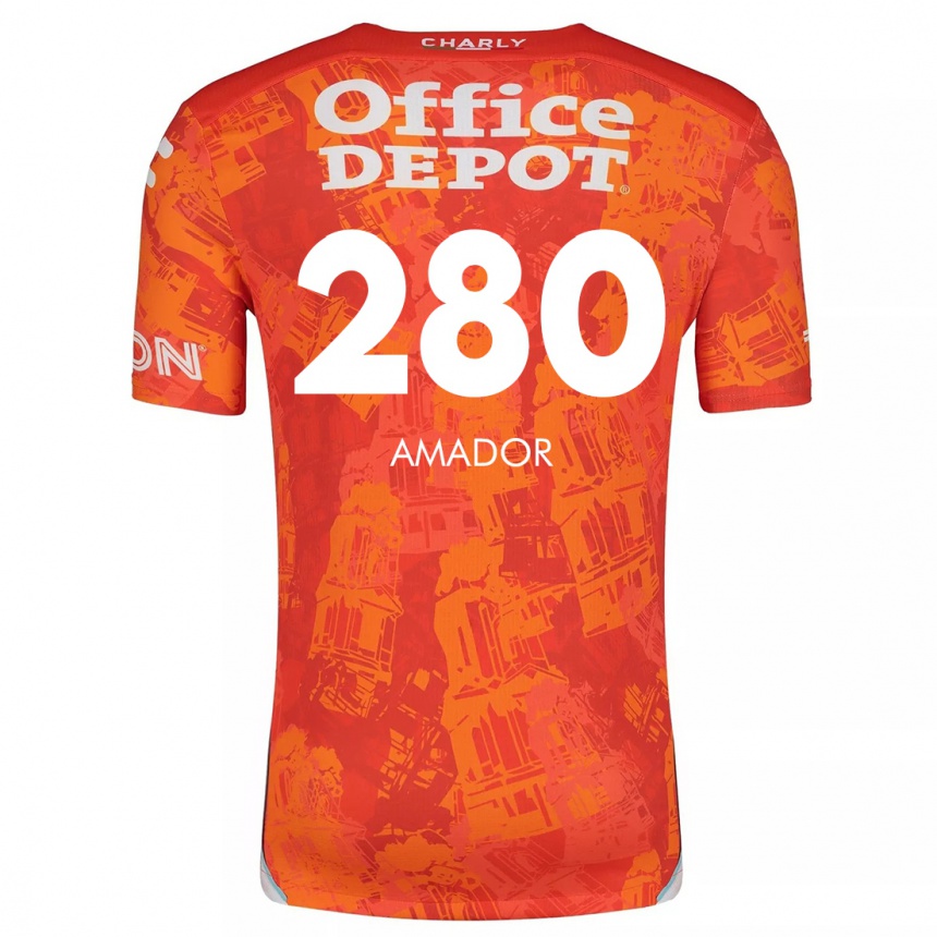 גברים כדורגל Santiago Amador #280 כתום לבן הרחק ג'רזי 2024/25