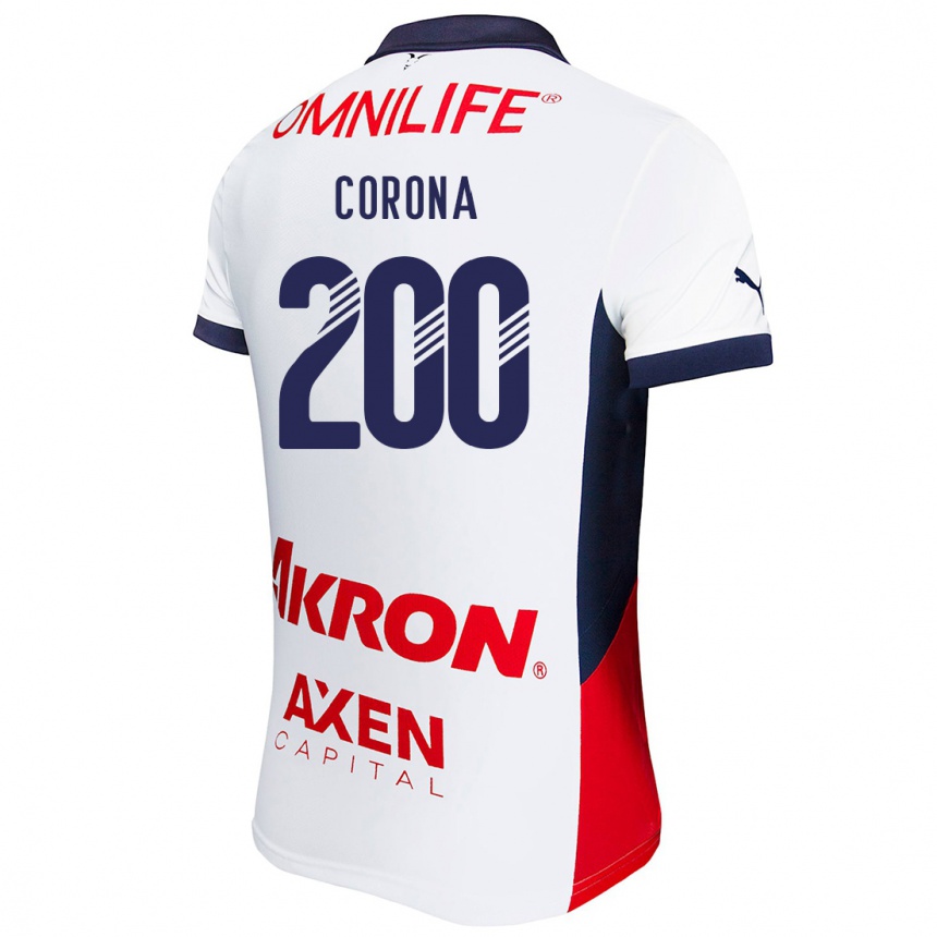 נשים כדורגל Carlos Corona #200 לבן אדום כחול הרחק ג'רזי 2024/25