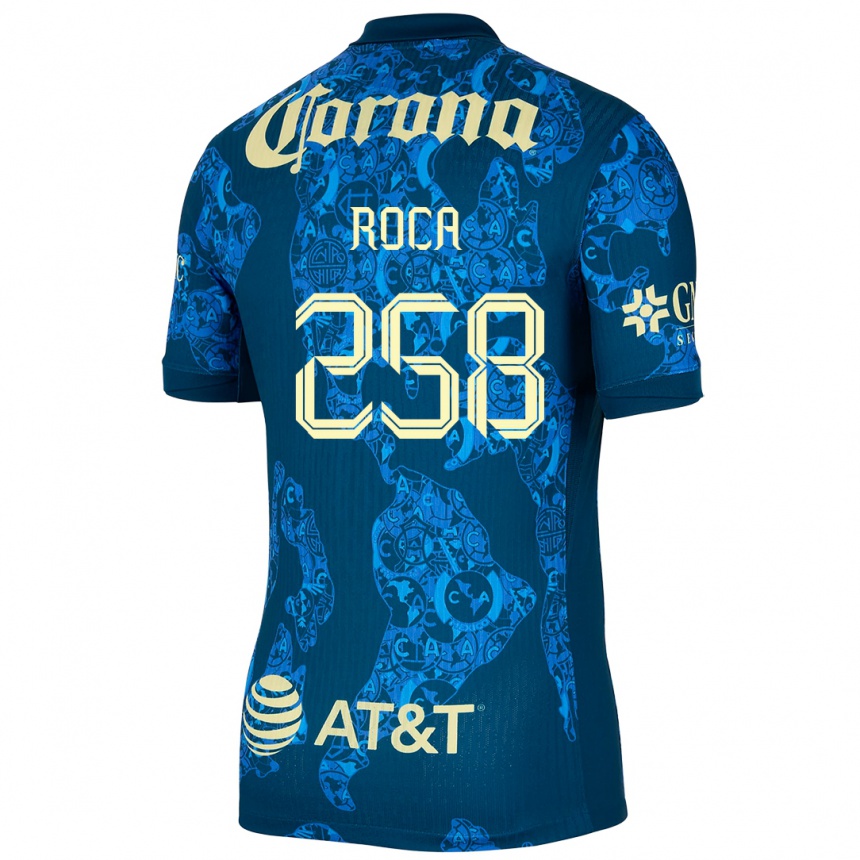 נשים כדורגל Juan Roca #258 כחול צהוב הרחק ג'רזי 2024/25