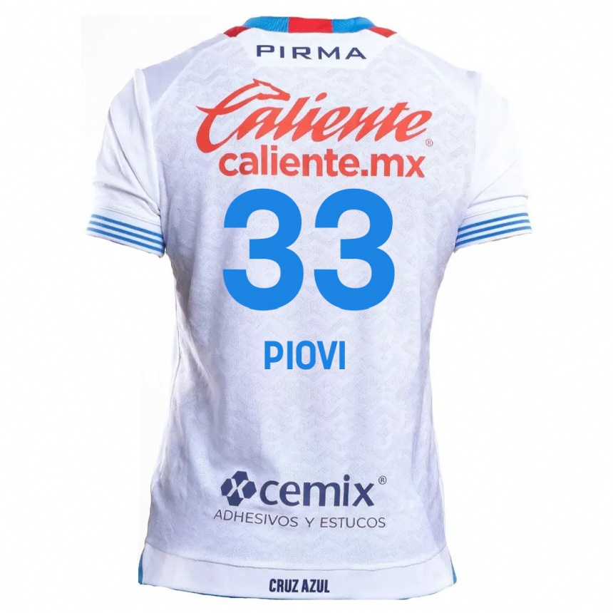 ילדים כדורגל Gonzalo Piovi #33 לבן אדוםלבן כחול הרחק ג'רזי 2024/25