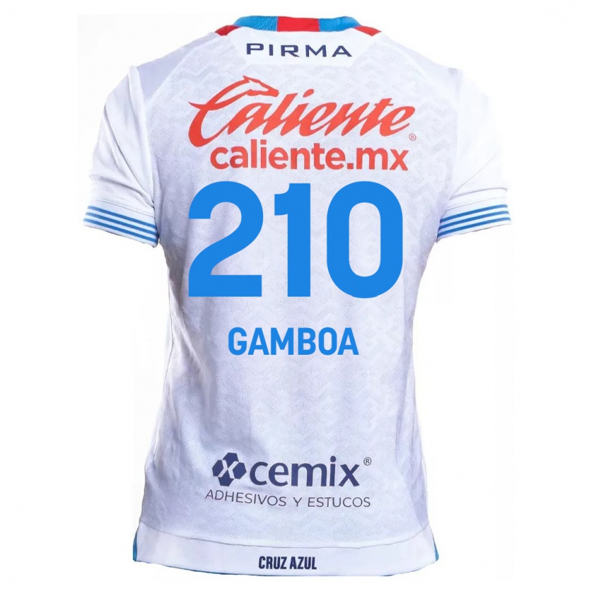 ילדים כדורגל Bryan Gamboa #210 לבן אדוםלבן כחול הרחק ג'רזי 2024/25