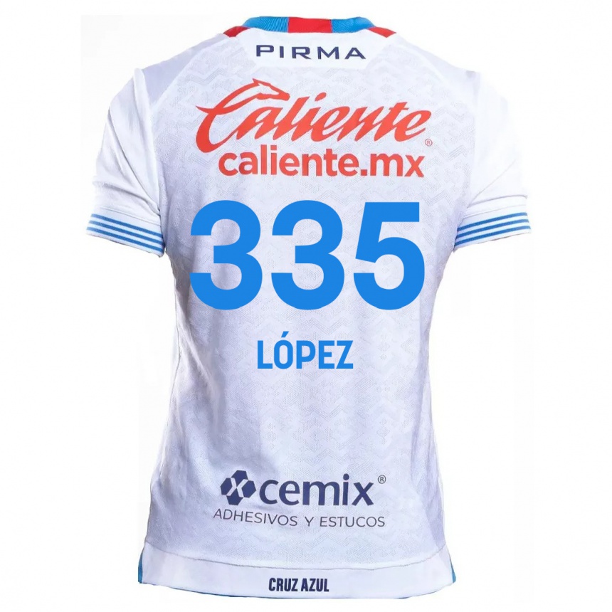 ילדים כדורגל Alfredo López #335 לבן אדוםלבן כחול הרחק ג'רזי 2024/25
