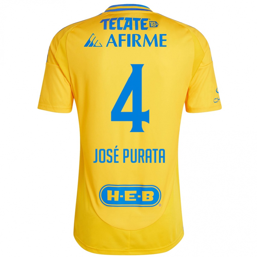 גברים כדורגל Juan José Purata #4 זהב צהוב ג'רזי ביתית 2024/25