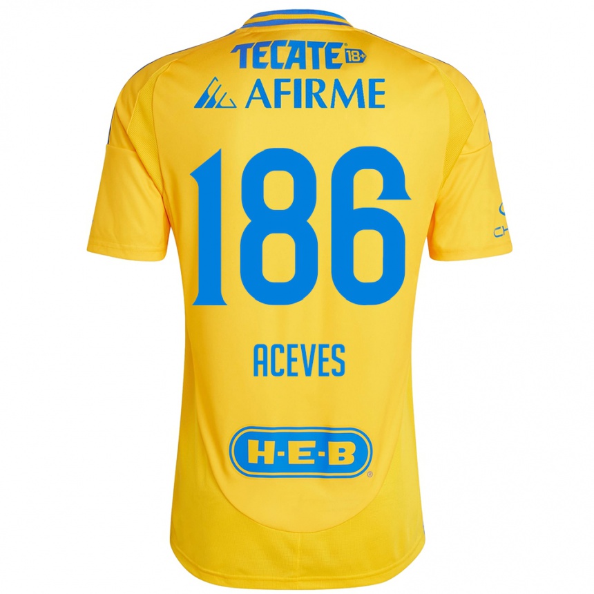 גברים כדורגל Israel Aceves #186 זהב צהוב ג'רזי ביתית 2024/25