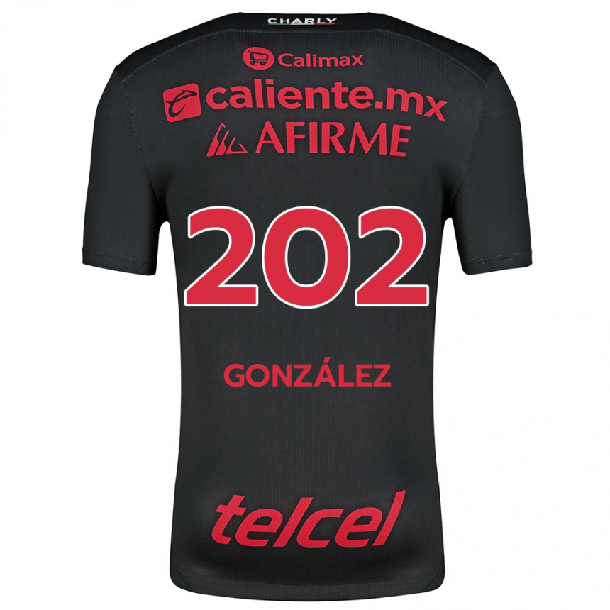 גברים כדורגל Joban González #202 שחור אדום ג'רזי ביתית 2024/25