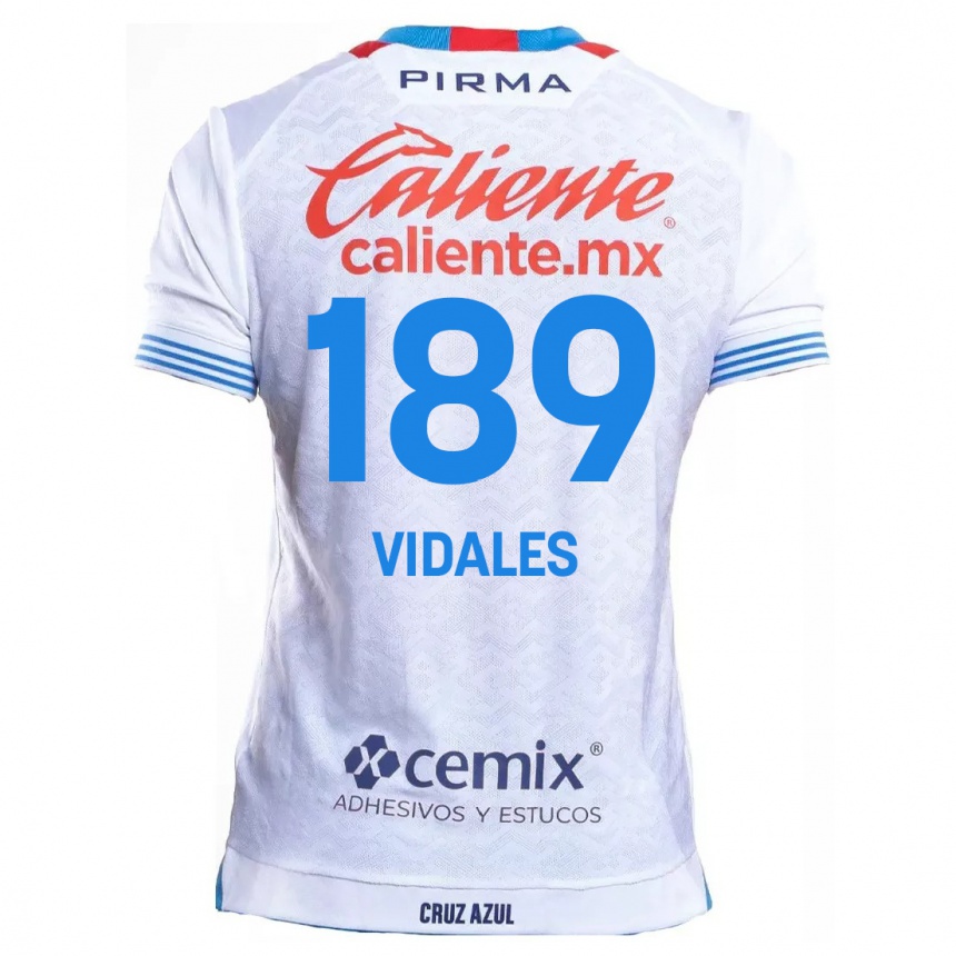גברים כדורגל Álvaro Vidales #189 לבן אדוםלבן כחול הרחק ג'רזי 2024/25