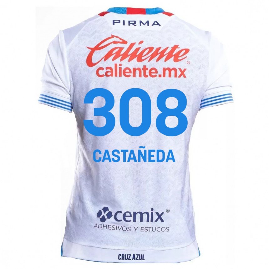 גברים כדורגל Emiliano Castañeda #308 לבן אדוםלבן כחול הרחק ג'רזי 2024/25