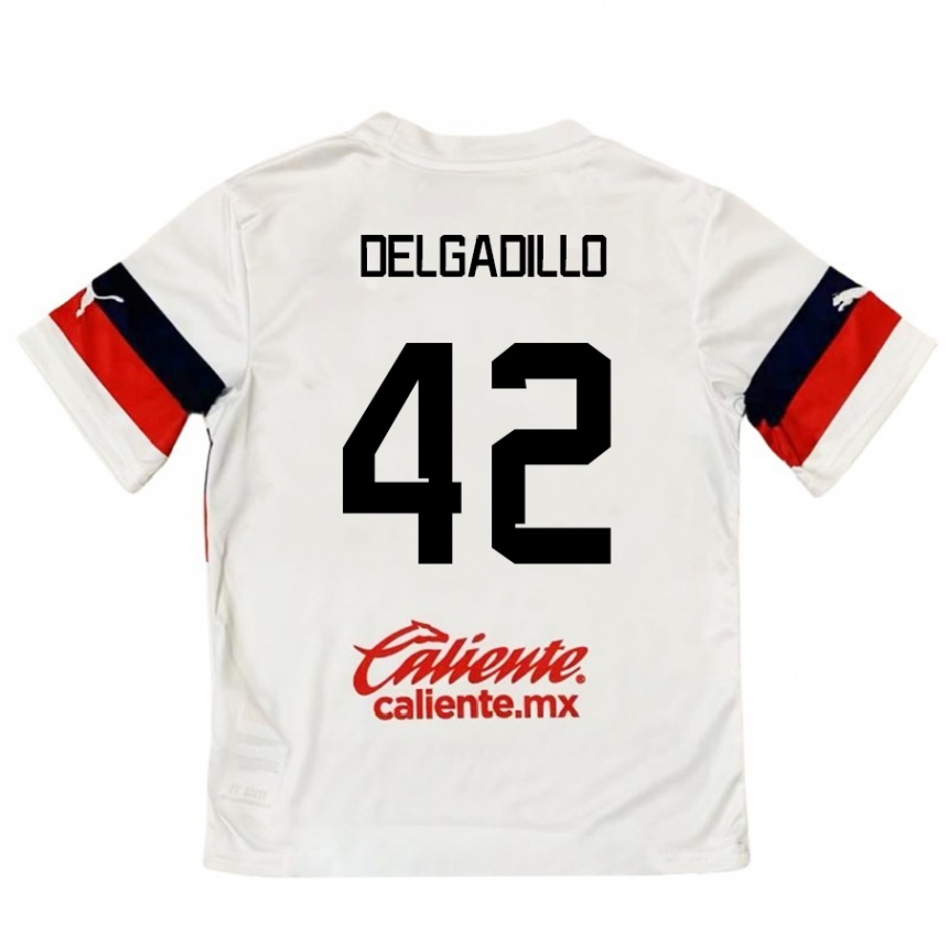גברים כדורגל Diego Delgadillo #42 לבן אדום הרחק ג'רזי 2024/25