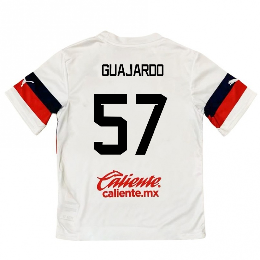 גברים כדורגל Dylan Guajardo #57 לבן אדום הרחק ג'רזי 2024/25