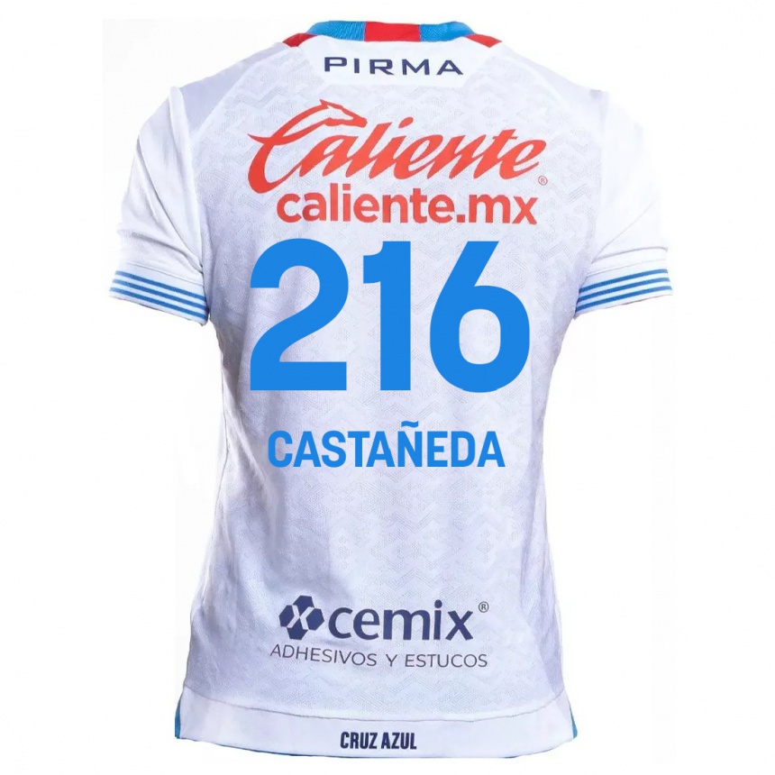 נשים כדורגל Ian Castañeda #216 לבן אדוםלבן כחול הרחק ג'רזי 2024/25